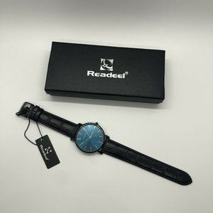 Readeel Black Leather Wrist Band Strap Flat Face M